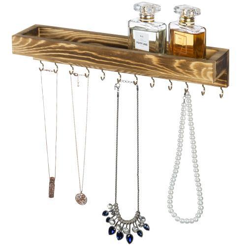 Rustic Burnt Brown Wood Jewelry Hanger with Hooks - MyGift
