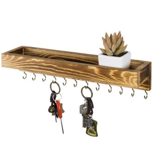 Rustic Burnt Brown Wood Jewelry Hanger with Hooks - MyGift