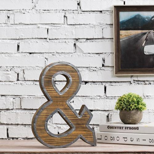 Industrial Style Burnt Wood and Galvanized Metal Ampersand Decor - MyGift