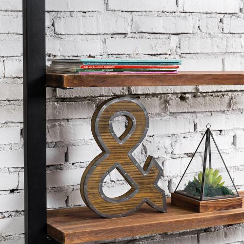 Industrial Style Burnt Wood and Galvanized Metal Ampersand Decor - MyGift
