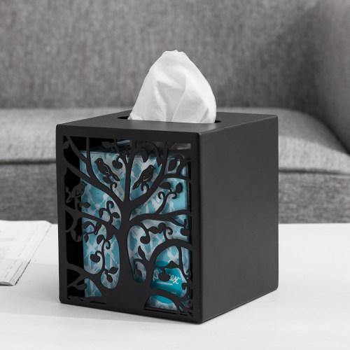 Black Metal Tree & Bird Design Tissue Box Cover - MyGift