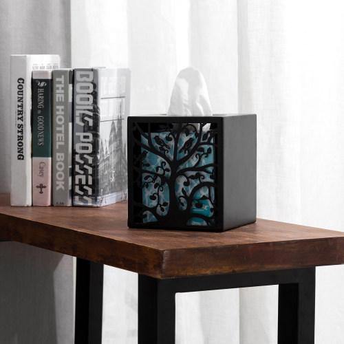 Black Metal Tree & Bird Design Tissue Box Cover - MyGift
