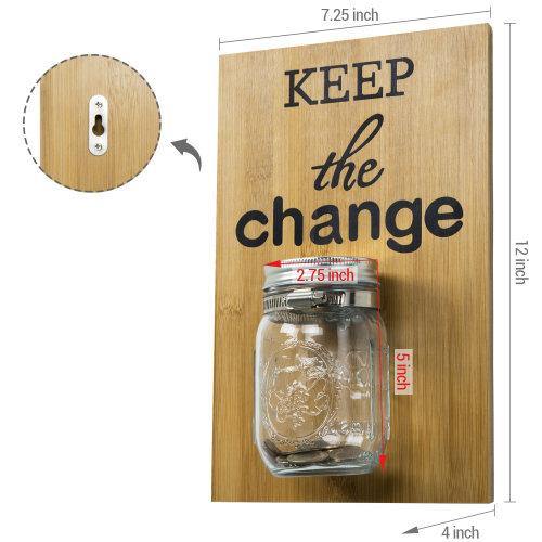 Natural Bamboo Wall Mounted Coin Saver Mason Jar - MyGift
