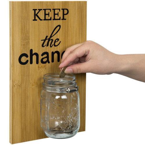 Natural Bamboo Wall Mounted Coin Saver Mason Jar - MyGift