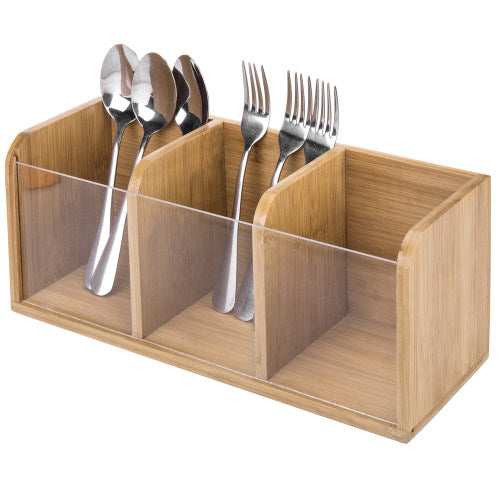 Bamboo Utensil Organizer w/ Clear Acrylic Front Panel-MyGift