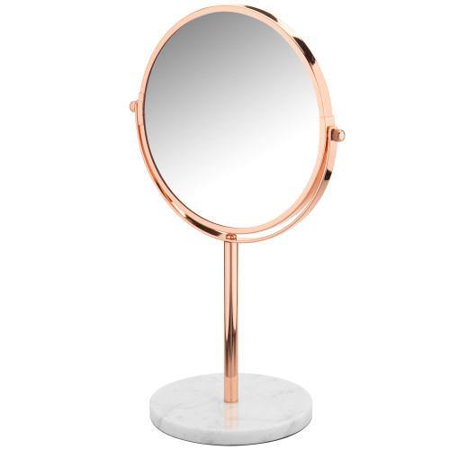 Rose Gold Double-Sided Makeup Mirror w/ White Marble Base - MyGift