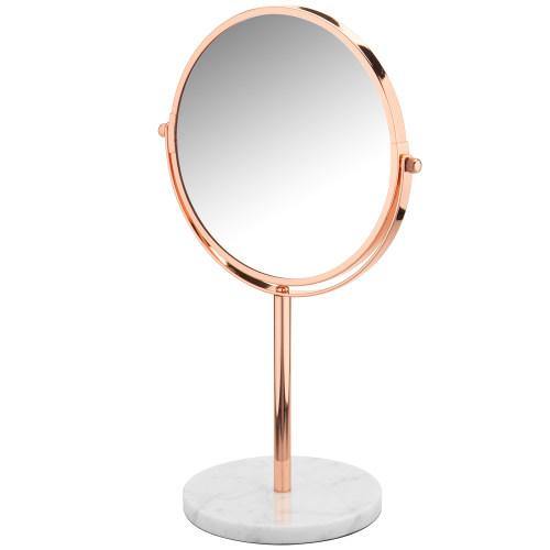 Rose Gold Double-Sided Makeup Mirror w/ White Marble Base - MyGift