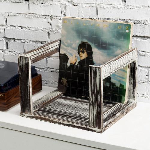 Torched Solid Wood Vinyl Record Crate - MyGift