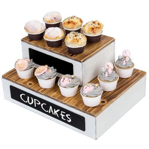 Burnt Wood and Vintage White Crate Style Dessert Riser, Set of 2 - MyGift
