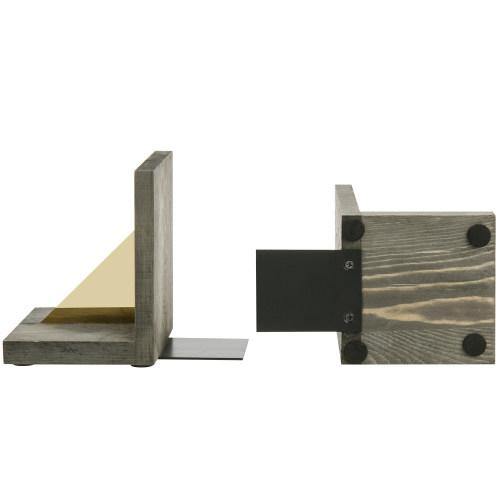 Gray Wood Bookends with Angled Brass Accents, Set of 2 - MyGift