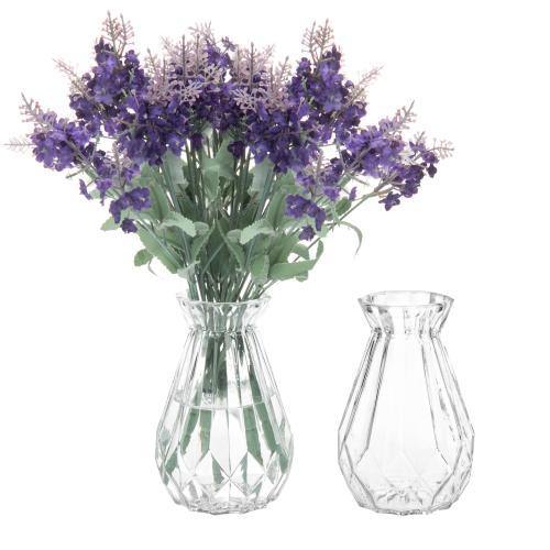 Decorative Clear Glass Diamond-Faceted Flower Vases, Set of 2 - MyGift