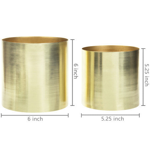 Cylindrical Brushed Brass-Tone Metal Vases, Set of 2-MyGift