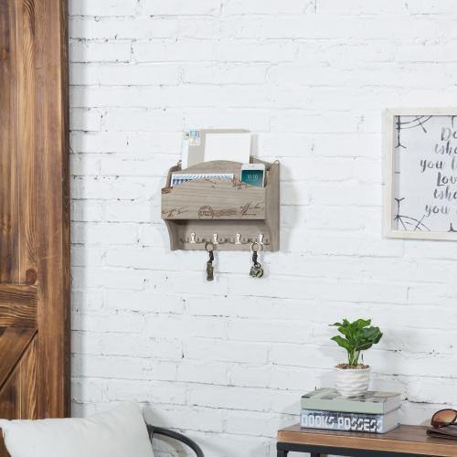 Wall-Mounted Gray Mail Sorter w/ Postcard Design - MyGift