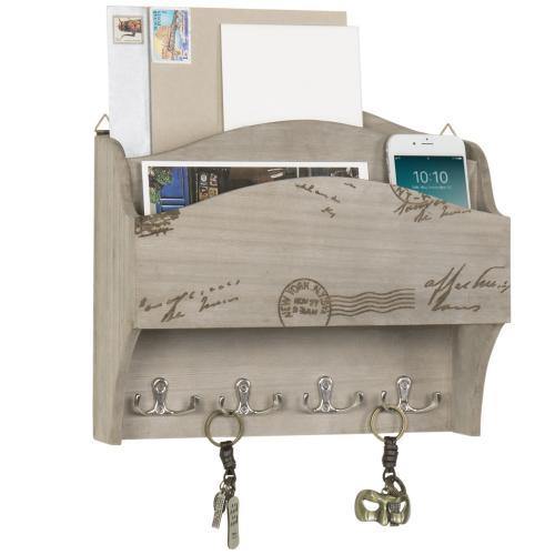 Wall-Mounted Gray Mail Sorter w/ Postcard Design - MyGift