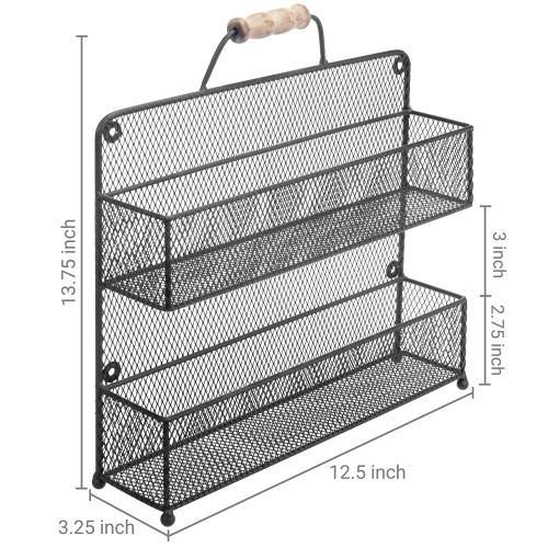 Black Metal Mesh Spice Rack with Rustic Wood Handle - MyGift
