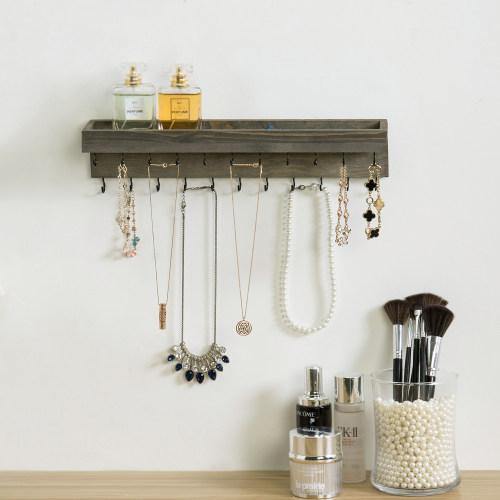 Vintage Gray Wood Jewelry Shelf with Hooks - MyGift