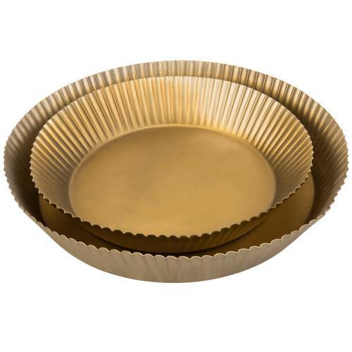 Vintage Brass Tone Metal Display Trays with Ridged Edges, Set of 2 - MyGift