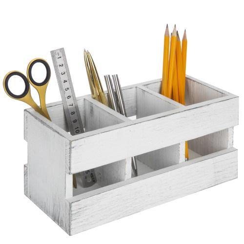 Vintage White Wood Pen & Pencil Holder - MyGift