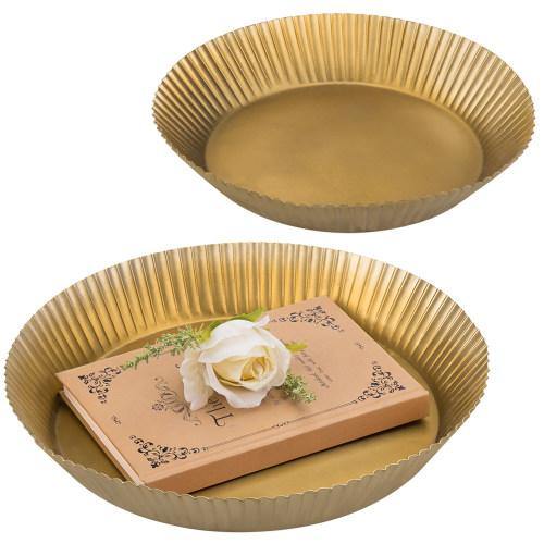 Vintage Brass Tone Metal Display Trays with Ridged Edges, Set of 2 - MyGift