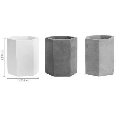 Hexagon Concrete Pencil Cup Set, Black, Gray & White-MyGift