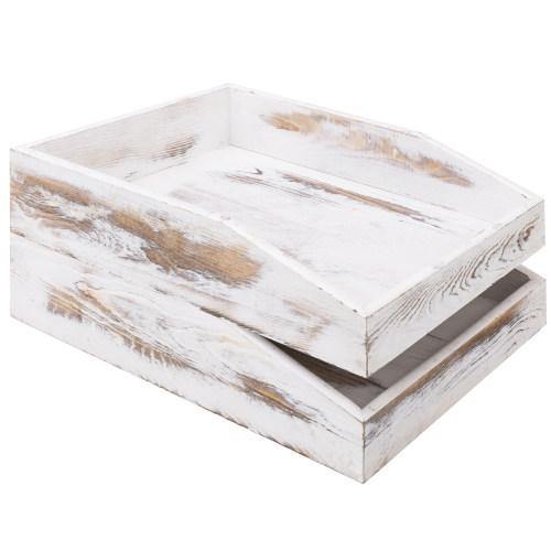 Whitewashed Stacking Wood Document & Paper Trays, Set of 2 - MyGift