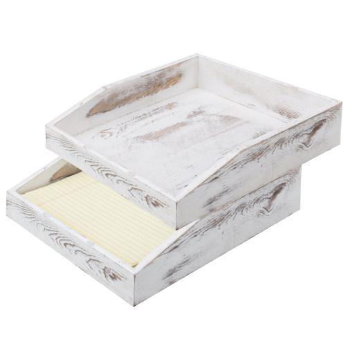 Whitewashed Stacking Wood Document & Paper Trays, Set of 2 - MyGift