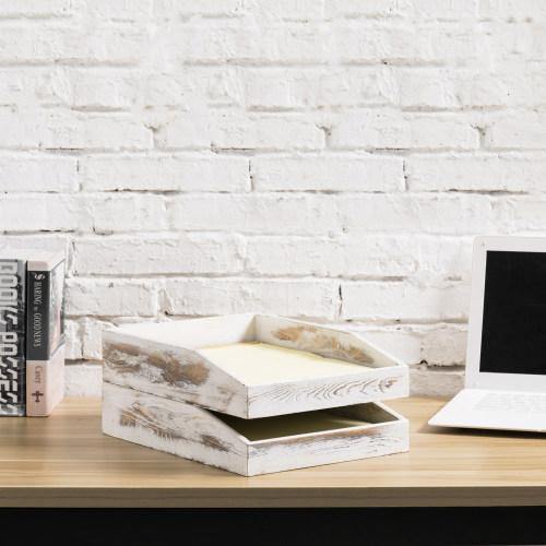 Whitewashed Stacking Wood Document & Paper Trays, Set of 2 - MyGift