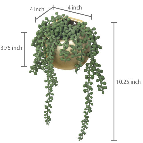 Wall-Mounted Artificial String of Pearls in Brass Ceramic Planters, Set of 2-MyGift