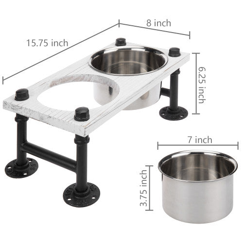 Industrial Style White Wood and Metal Double Dog Feeder w/ Stand-MyGift