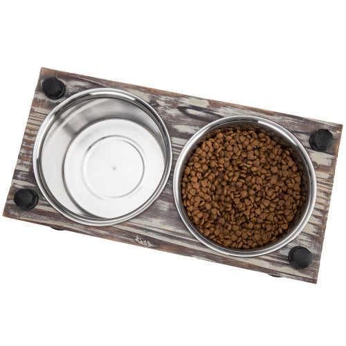 Torched Wood and Industrial Style Pipe Dog Feeder with Stand-MyGift