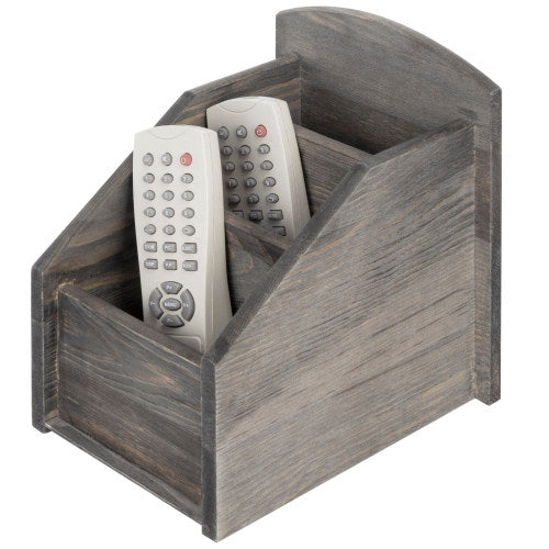 Rustic Gray Wood Remote Control Holder-MyGift