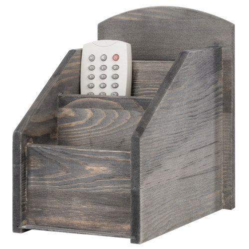Rustic Gray Wood Remote Control Holder-MyGift