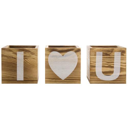 "I Love You" Design Burnt Solid Wood Flower Pots - MyGift