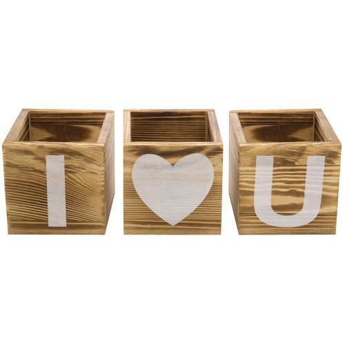 "I Love You" Design Burnt Solid Wood Flower Pots - MyGift