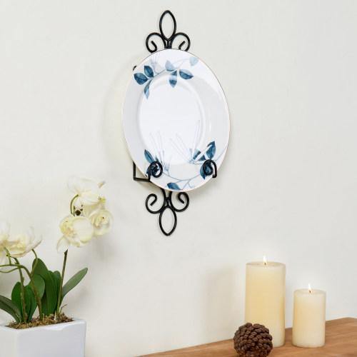 Vintage Plate Holder Rack with Black Metal Scrollwork - MyGift