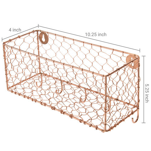 Modern Copper Metal Chicken Wire Mail Sorter w/ Key Hooks-MyGift