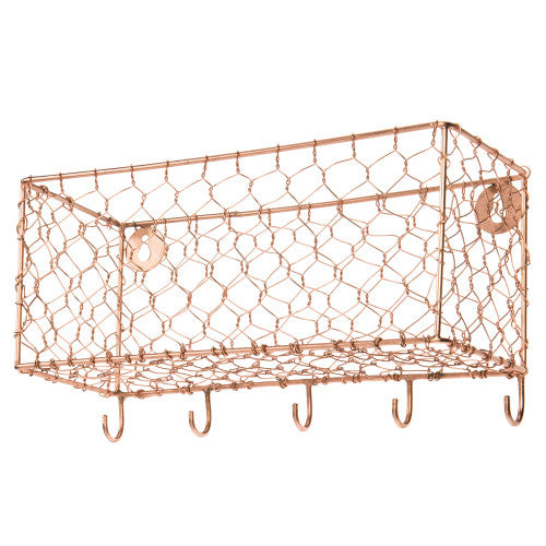 Modern Copper Metal Chicken Wire Mail Sorter w/ Key Hooks-MyGift