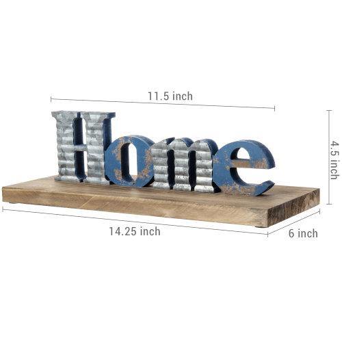 Blue Galvanized Metal Sign with Rustic Wood Base - MyGift