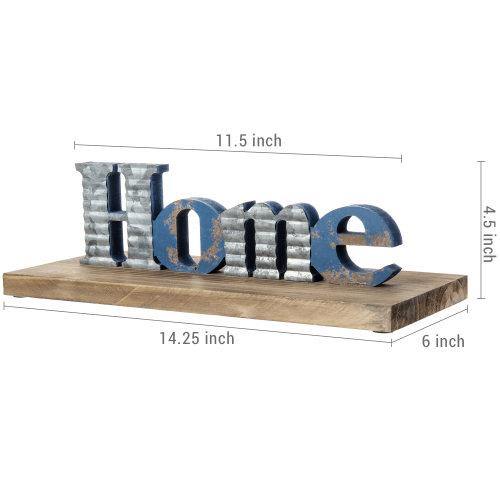 Blue Galvanized Metal Sign with Rustic Wood Base - MyGift