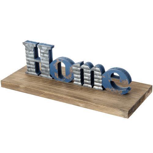 Blue Galvanized Metal Sign with Rustic Wood Base - MyGift