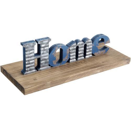 Blue Galvanized Metal Sign with Rustic Wood Base - MyGift