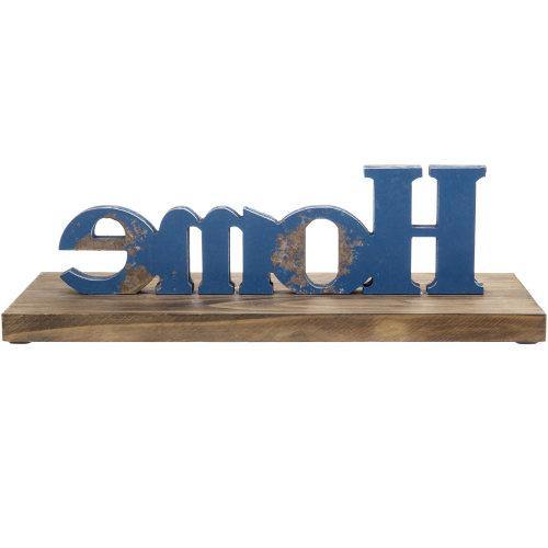 Blue Galvanized Metal Sign with Rustic Wood Base - MyGift