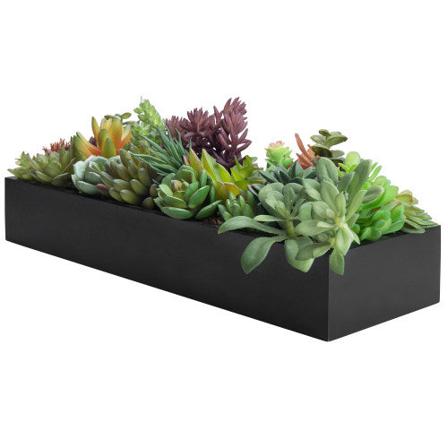 Artificial Succulent Plants in Modern Black Wood Planter-MyGift