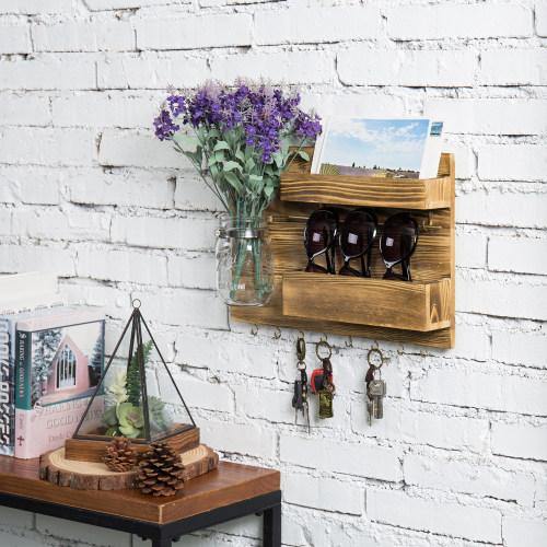 Brown Burnt Wood and Brass Metal Jewelry Organizer with Mason Jar - MyGift