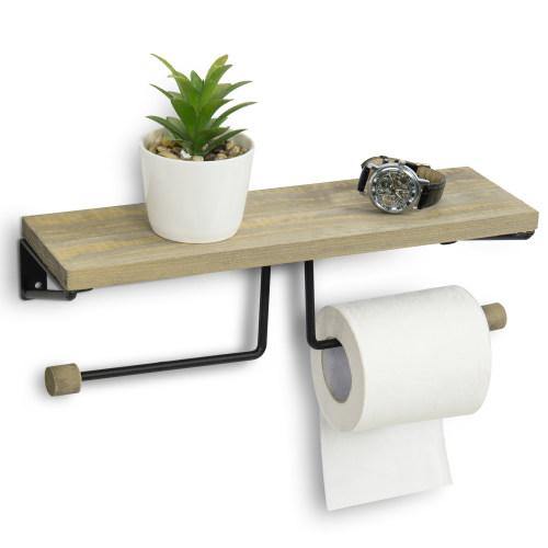 Gray Wood & Black Metal Dual-Roll Toilet Paper Holder - MyGift