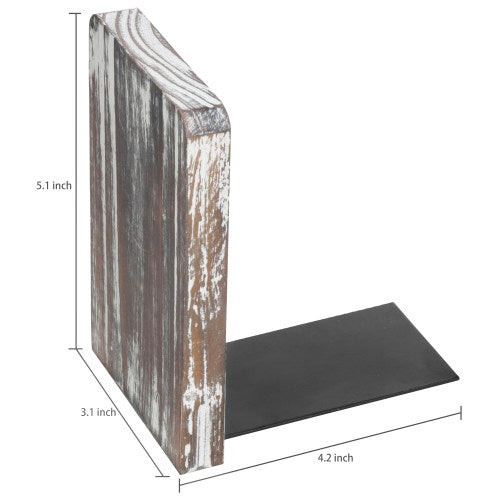 Square Torched Wood Bookends, Set of 2-MyGift