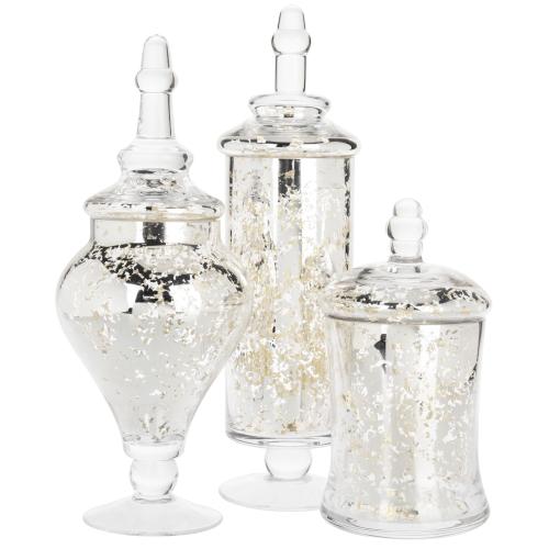 Silver Mercury Glass Apothecary Jars, Set of 3-MyGift