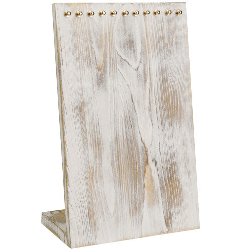 Shabby Chic Whitewashed Wood Necklace Display w/ Brass Hooks-MyGift