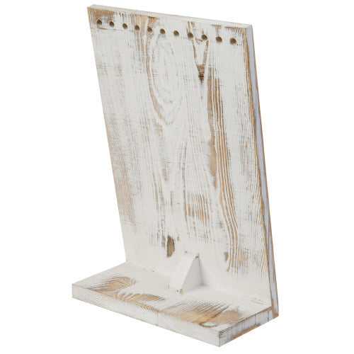 Shabby Chic Whitewashed Wood Necklace Display w/ Brass Hooks-MyGift