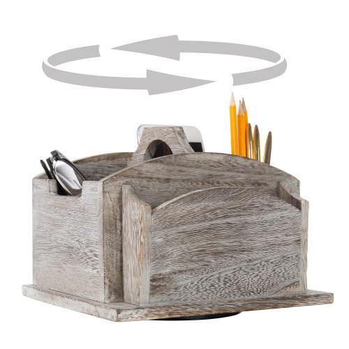 Vintage Gray Wood Rotating Desktop Office Supplies Organizer - MyGift